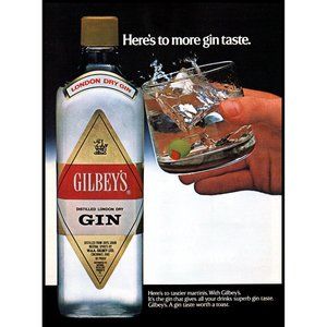 1984 Gilbey's London Dry Gin Old Fashioned Rocks Glass Toast Vintage Print Ad